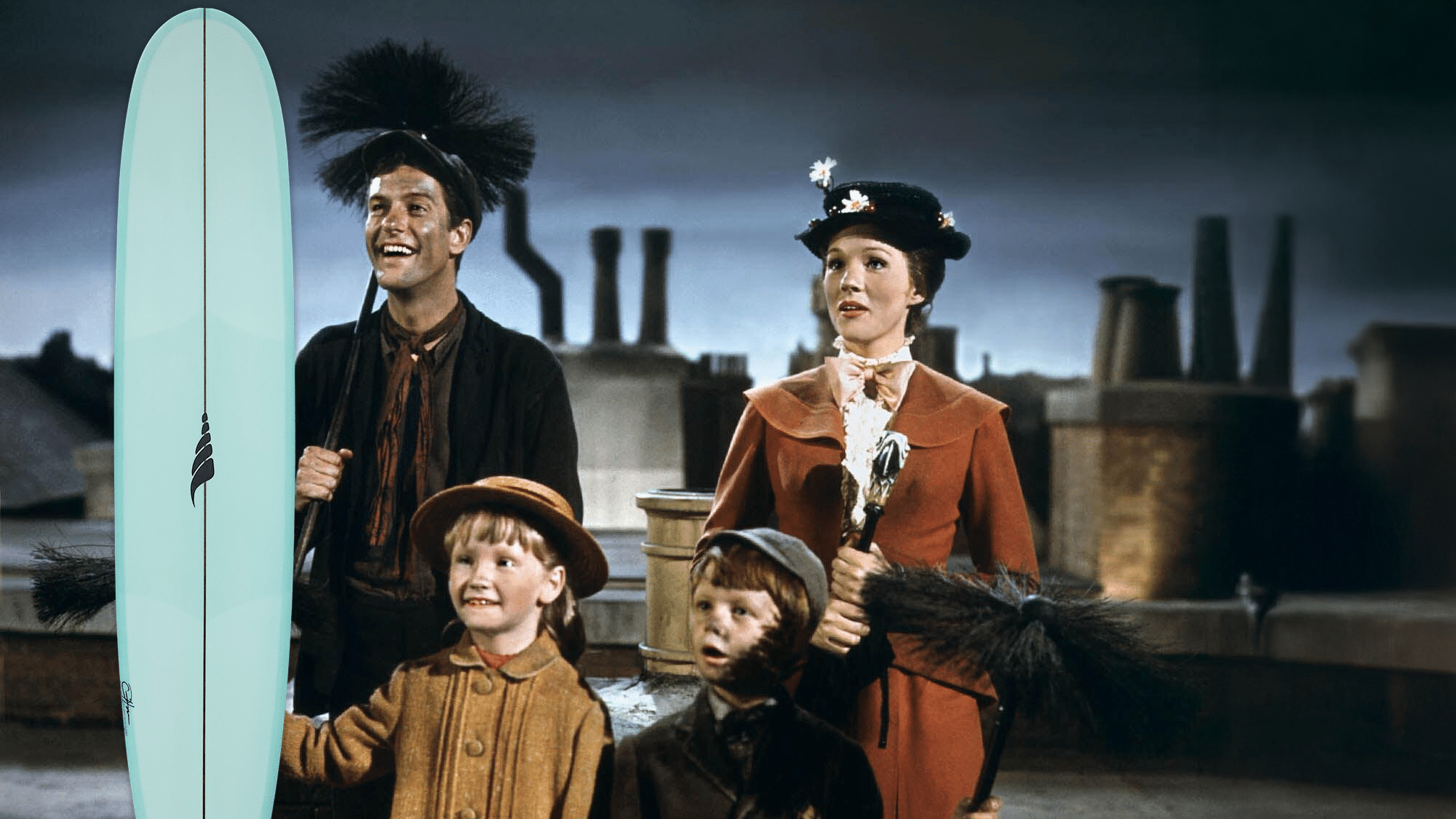 Dick van Dyke and surfboard