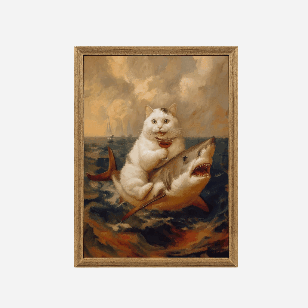 Funny cat riding a shark